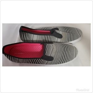 Black and White Striped Canvas slip on loafers